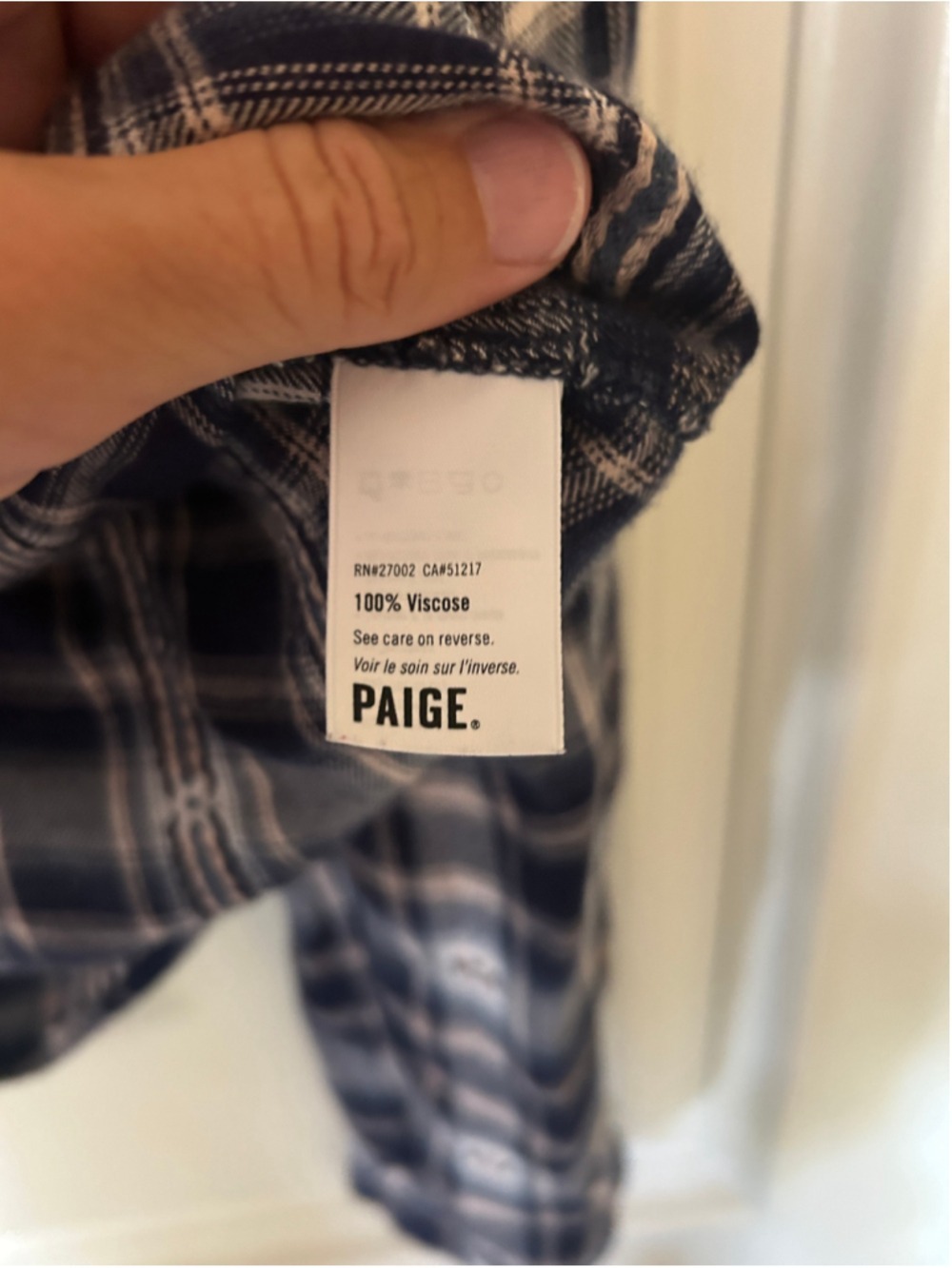 Women's PAIGE Plaid Button Down Shirt Size L Blue White - Picture 5 of 6